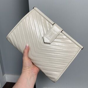 Authentic YSL white leather large clutch with dustbag